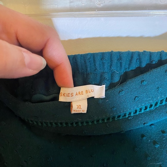 Dark green, elastic waist skirt. Mid Thigh XL - Picture 3 of 5